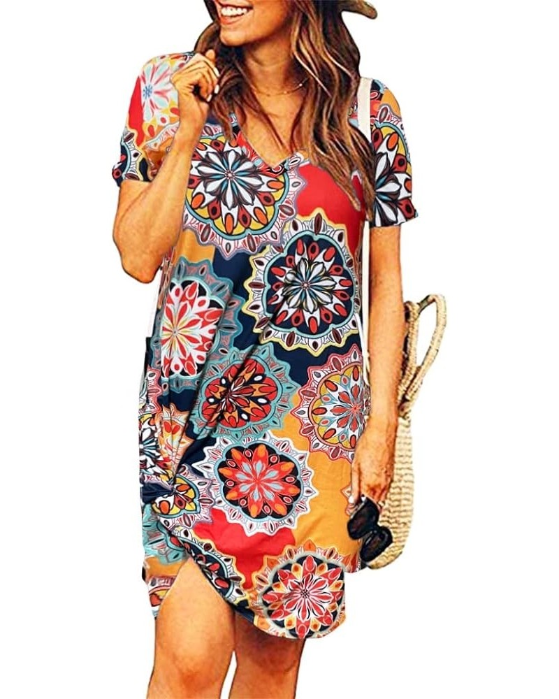 Tshirt Dresses for Women - Short Sleeve V Neck Knot T Shirt Dress Casual Summer Beach Sundresses X Geometry $16.56 Dresses