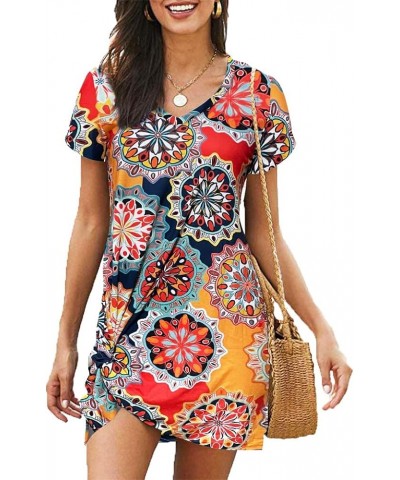 Tshirt Dresses for Women - Short Sleeve V Neck Knot T Shirt Dress Casual Summer Beach Sundresses X Geometry $16.56 Dresses