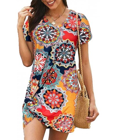 Tshirt Dresses for Women - Short Sleeve V Neck Knot T Shirt Dress Casual Summer Beach Sundresses X Geometry $16.56 Dresses