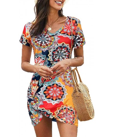 Tshirt Dresses for Women - Short Sleeve V Neck Knot T Shirt Dress Casual Summer Beach Sundresses X Geometry $16.56 Dresses