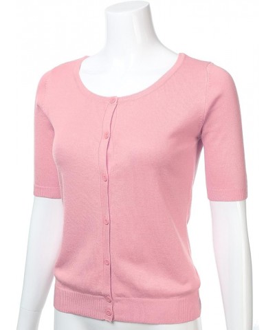 Womens Button Down Fitted Short Sleeve Fine Knit Top Cardigan Sweater (S-XL) Fsw012_pink $12.74 Sweaters