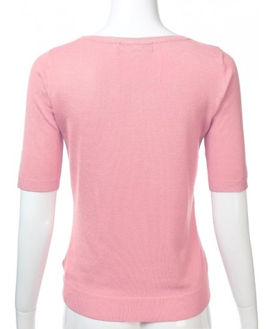 Womens Button Down Fitted Short Sleeve Fine Knit Top Cardigan Sweater (S-XL) Fsw012_pink $12.74 Sweaters