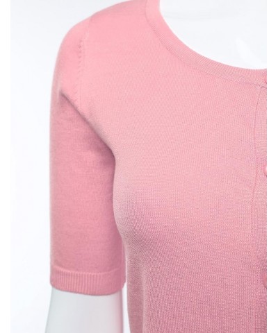 Womens Button Down Fitted Short Sleeve Fine Knit Top Cardigan Sweater (S-XL) Fsw012_pink $12.74 Sweaters