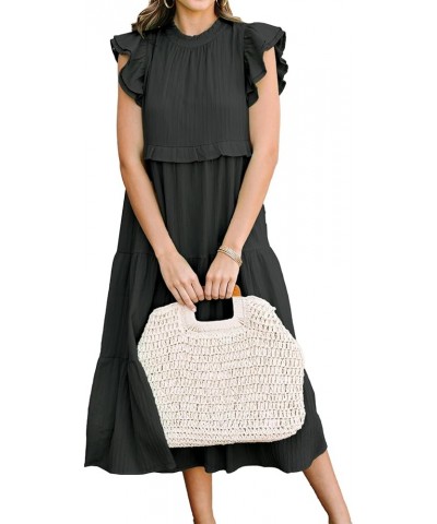 Womens Summer Casual Loose Tiered Body Short Ruffled Sleeves Casual Dresses Black $18.33 Dresses