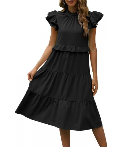 Womens Summer Casual Loose Tiered Body Short Ruffled Sleeves Casual Dresses Black $18.33 Dresses