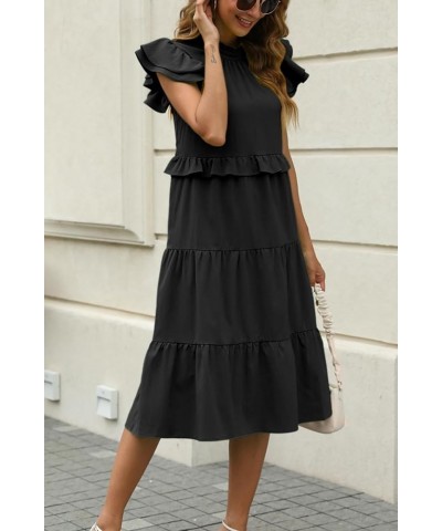 Womens Summer Casual Loose Tiered Body Short Ruffled Sleeves Casual Dresses Black $18.33 Dresses