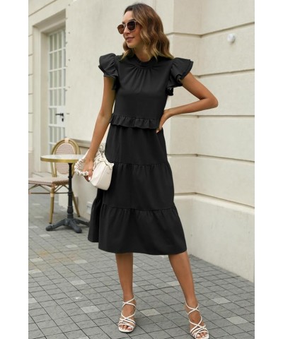 Womens Summer Casual Loose Tiered Body Short Ruffled Sleeves Casual Dresses Black $18.33 Dresses