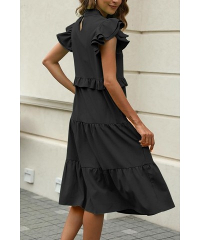 Womens Summer Casual Loose Tiered Body Short Ruffled Sleeves Casual Dresses Black $18.33 Dresses