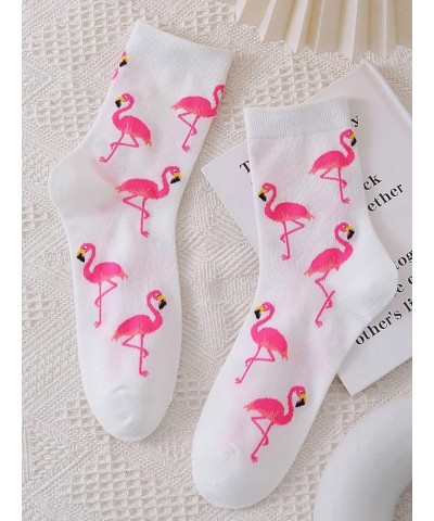 Women's Striped Letter Print Athletic Running Above Ankle Crew Socks Flamingo White $8.31 Activewear