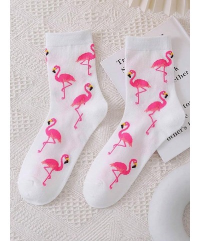 Women's Striped Letter Print Athletic Running Above Ankle Crew Socks Flamingo White $8.31 Activewear