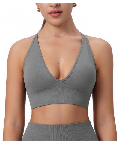 Womens V-Neck Longline Sports Bra, Strappy Criss Cross, Padded Cups, Adjustable Thin Spaghetti Straps Workout Yoga Crop Top G...