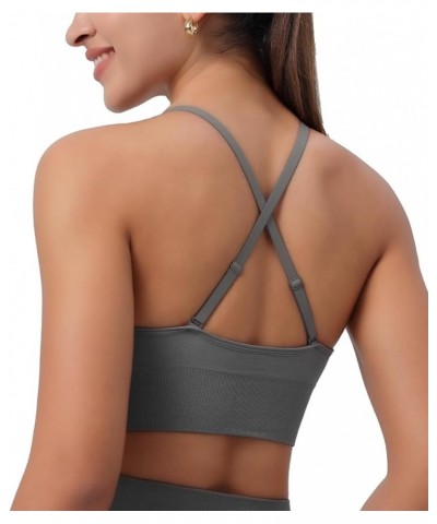 Womens V-Neck Longline Sports Bra, Strappy Criss Cross, Padded Cups, Adjustable Thin Spaghetti Straps Workout Yoga Crop Top G...