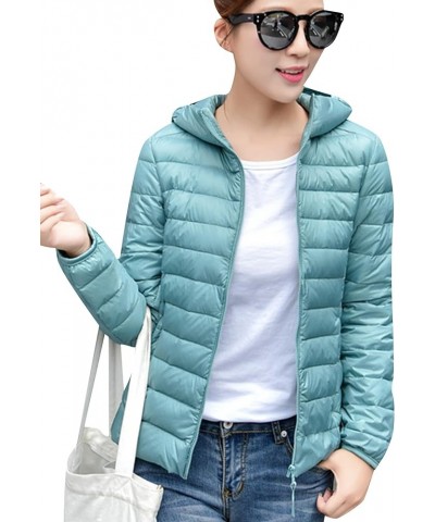 Womens Packable Light Weight Down Jacket Hooded Insulated Puffer Jackets Plus Size 2XS-4XL Light Blue $16.80 Jackets