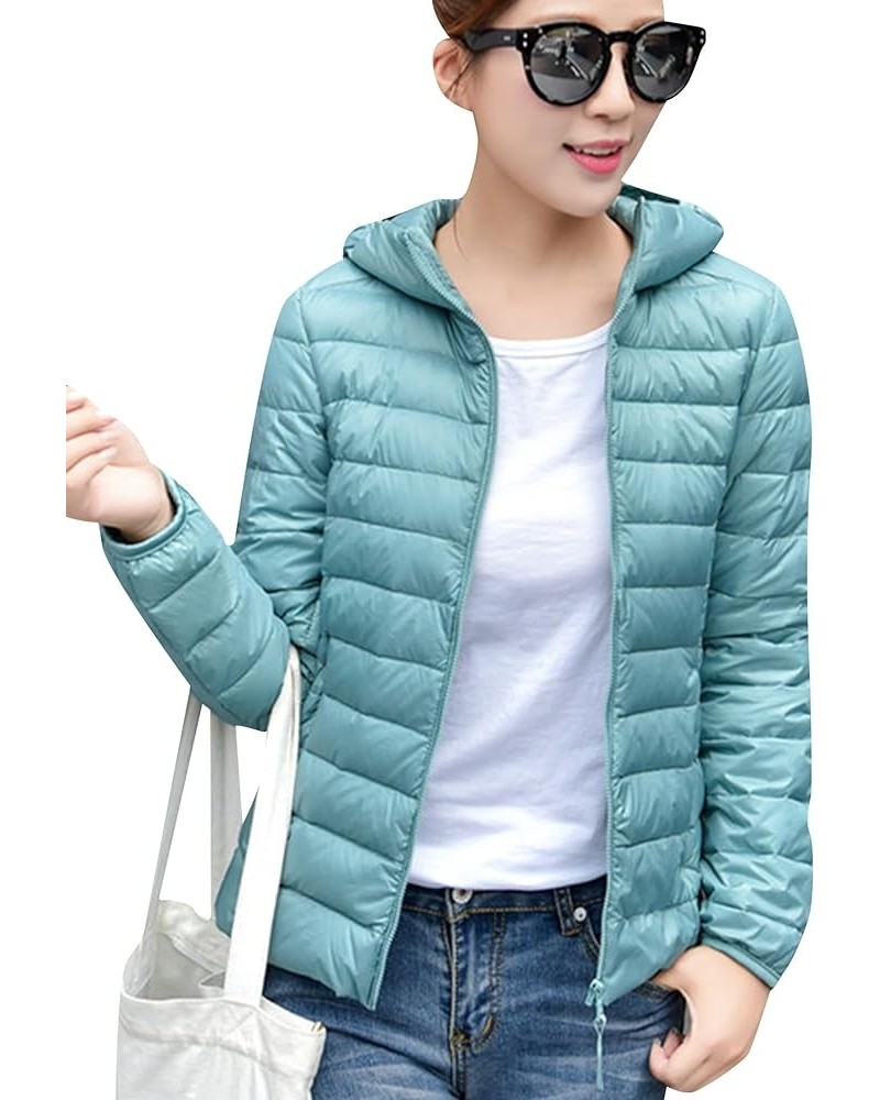 Womens Packable Light Weight Down Jacket Hooded Insulated Puffer Jackets Plus Size 2XS-4XL Light Blue $16.80 Jackets