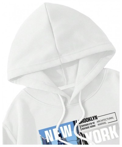 Women's Letter Graphic Print Hoodie Thermal Lined Drawstring Crop Sweatshirt White City $10.00 Hoodies & Sweatshirts