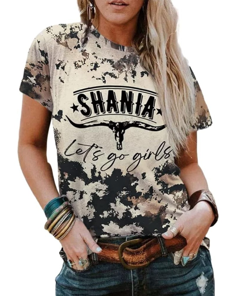 Retro Western Cowboy Shirt Women Country Music Cute Cattle Skull Graphic Concert Outfit Tops Grey $8.24 T-Shirts