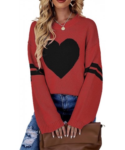 Valentines Day Sweater for Women Knit Long Sleeve Crewneck Cute Heart Sweater Pullover Jumper Tops Love Red $11.27 Sweaters