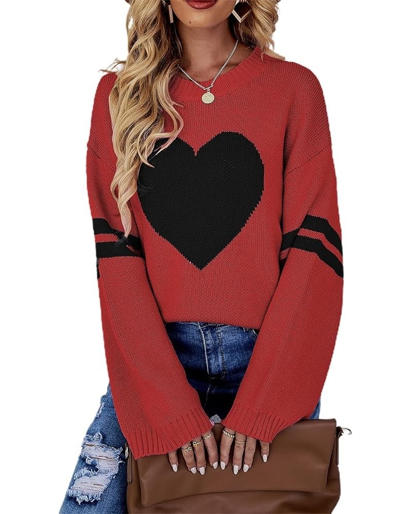 Valentines Day Sweater for Women Knit Long Sleeve Crewneck Cute Heart Sweater Pullover Jumper Tops Love Red $11.27 Sweaters