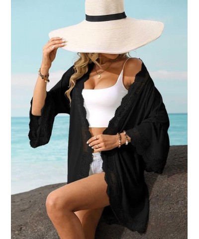 Summer Women's 3/4 Bell Sleeve Light Weight Kimono Cardigan Black $14.00 Sweaters