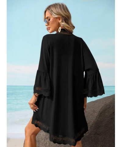 Summer Women's 3/4 Bell Sleeve Light Weight Kimono Cardigan Black $14.00 Sweaters