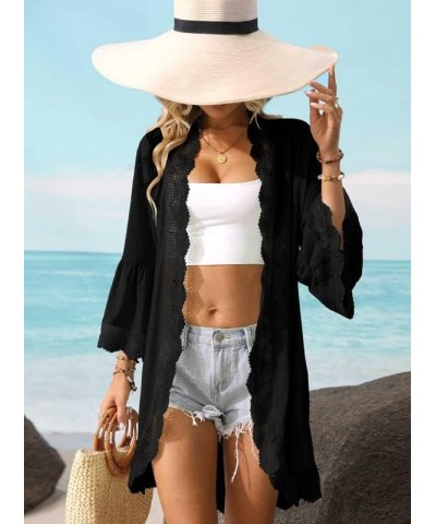 Summer Women's 3/4 Bell Sleeve Light Weight Kimono Cardigan Black $14.00 Sweaters