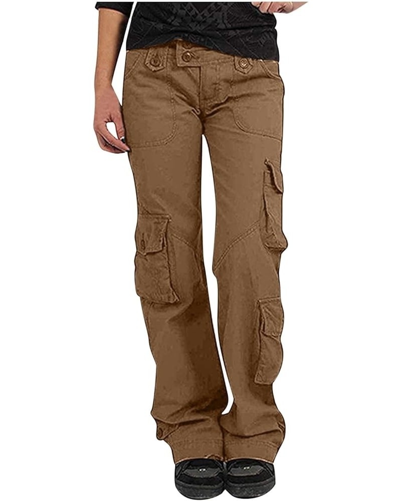 Womens Hiking Cargo Pants Casual Military Army Work Pants High Waist Wide Leg Hippie Punk Trousers 04 Brown $10.24 Pants