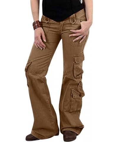 Womens Hiking Cargo Pants Casual Military Army Work Pants High Waist Wide Leg Hippie Punk Trousers 04 Brown $10.24 Pants