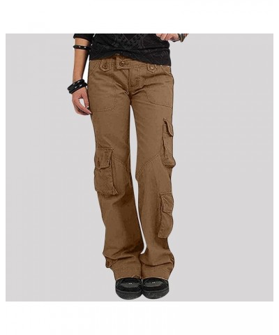 Womens Hiking Cargo Pants Casual Military Army Work Pants High Waist Wide Leg Hippie Punk Trousers 04 Brown $10.24 Pants