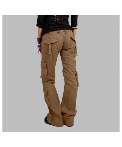 Womens Hiking Cargo Pants Casual Military Army Work Pants High Waist Wide Leg Hippie Punk Trousers 04 Brown $10.24 Pants