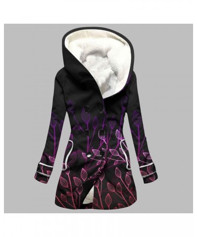 Winter Coats for Women Sherpa Fleece Lined Warm Jacket Plus Size Double Button Thicken Overcoat Print Hooded Outwear 5-purple...