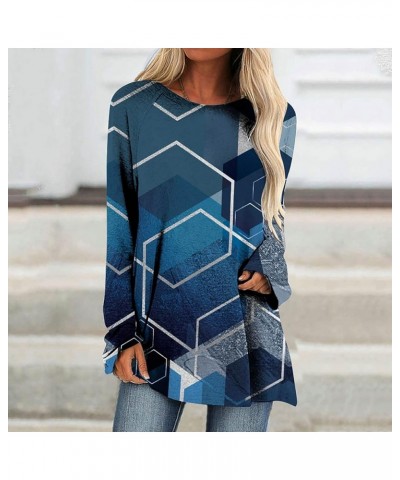 Loose Womens Argyle Tee Tops Geometric Print Long Sleeve Shirt Blouses Crew Neck Y2K Pattern Pullover Shirts Journey Y4-blue ...