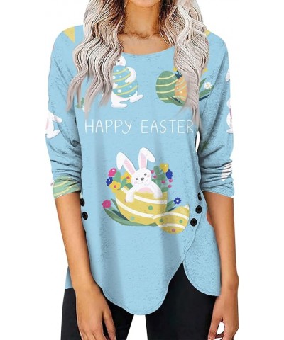 Easter Shirt Womens, Long Sleeve Shirts for Women Print Tees Blouses Casual Irregular Button-Down Tops Pullover 4-light Blue ...