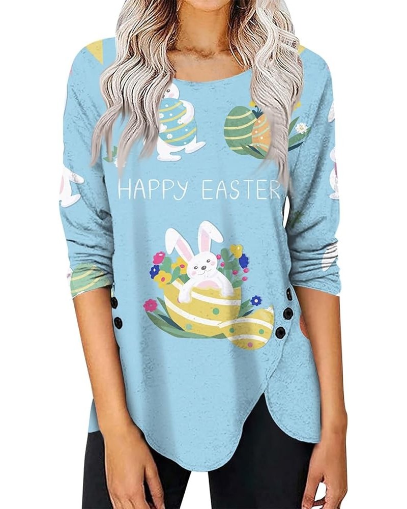 Easter Shirt Womens, Long Sleeve Shirts for Women Print Tees Blouses Casual Irregular Button-Down Tops Pullover 4-light Blue ...