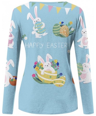 Easter Shirt Womens, Long Sleeve Shirts for Women Print Tees Blouses Casual Irregular Button-Down Tops Pullover 4-light Blue ...