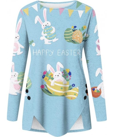 Easter Shirt Womens, Long Sleeve Shirts for Women Print Tees Blouses Casual Irregular Button-Down Tops Pullover 4-light Blue ...