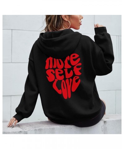 More Self Love Sweatshirt Hoodies for Women Long Sleeved Letter Printed Hoodie Hoodie Hoodie Womens Black $9.71 Tops