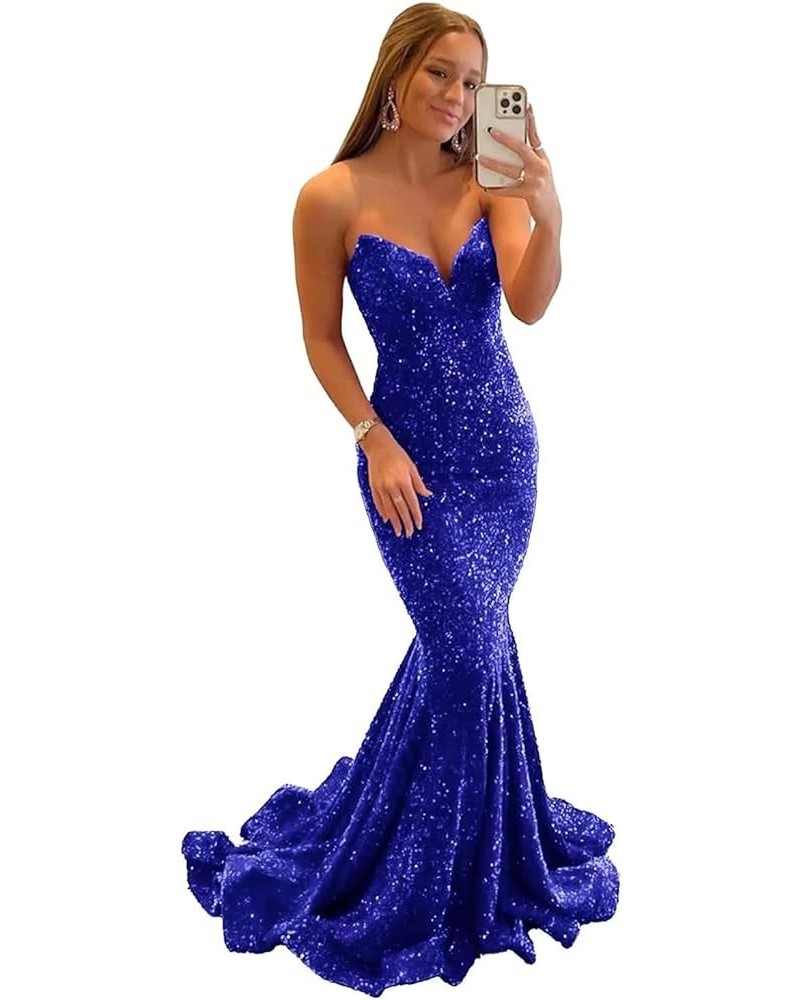 Mermaid Sequin Prom Dresses for Women Sexy Tight V Neck Evening Dress Sparkly Formal Party Gowns Royal Blue $34.79 Dresses