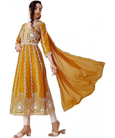 Women's Georgette Chikankari Embroidery Anarkali Kurta & Dupatta Set Yellow $9.03 Tops