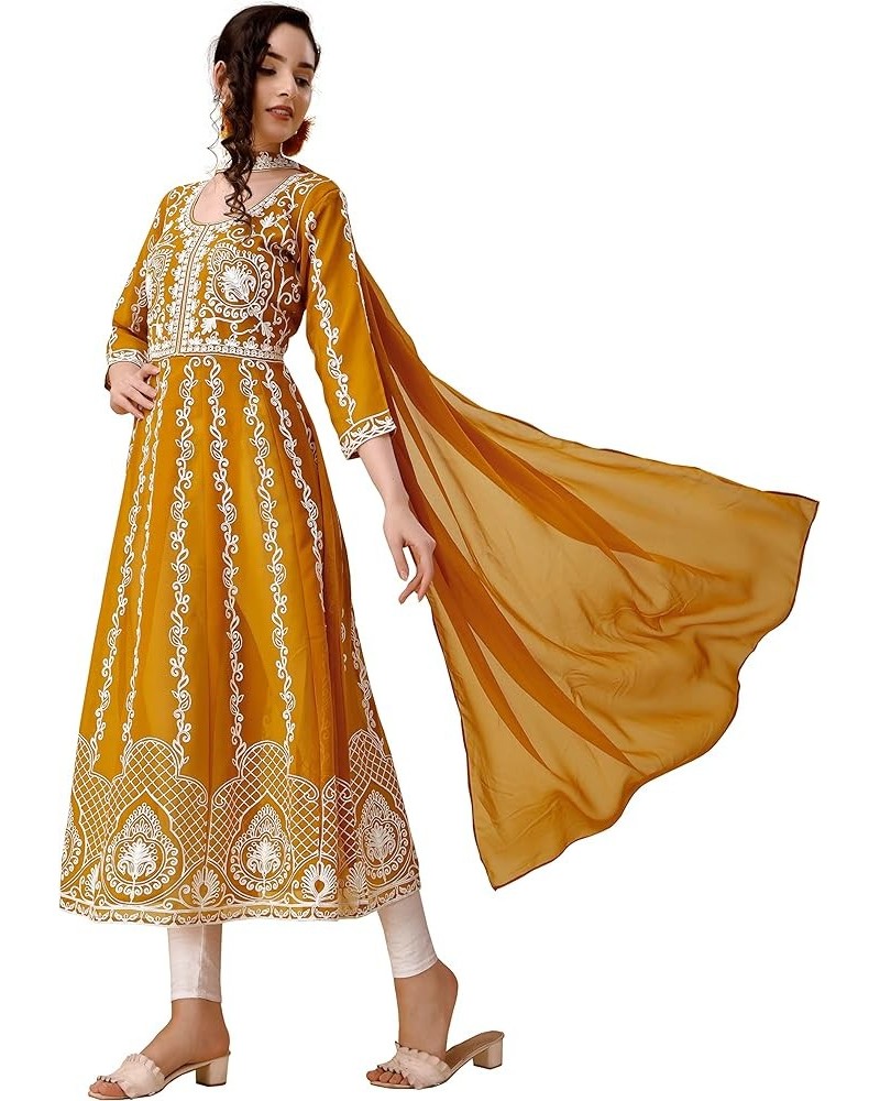 Women's Georgette Chikankari Embroidery Anarkali Kurta & Dupatta Set Yellow $9.03 Tops