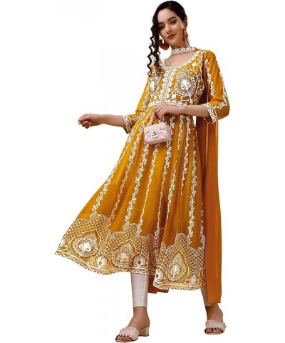 Women's Georgette Chikankari Embroidery Anarkali Kurta & Dupatta Set Yellow $9.03 Tops