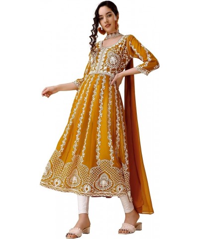 Women's Georgette Chikankari Embroidery Anarkali Kurta & Dupatta Set Yellow $9.03 Tops