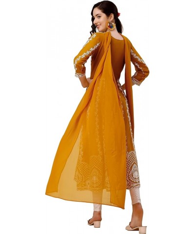 Women's Georgette Chikankari Embroidery Anarkali Kurta & Dupatta Set Yellow $9.03 Tops