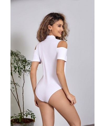 Women Sexy Mock Turtle Neck Cut Out Bodysuit Long Sleeve One Piece Body Suits… 7-white $11.47 Bodysuits