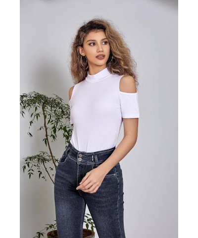 Women Sexy Mock Turtle Neck Cut Out Bodysuit Long Sleeve One Piece Body Suits… 7-white $11.47 Bodysuits