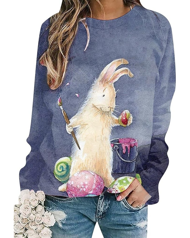 Women's Bunny Print Sweatshirt Bunny Easter Casual Jumper Plus Size Lightweight Tops Navy Blue $14.74 Hoodies & Sweatshirts