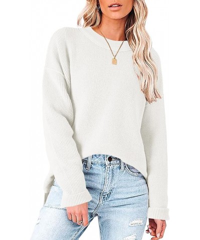 Womens Casual Crew Neck Waffle Knit Tunic Sweater Side Split Long Sleeve Pullover Sweaters Basic Jumper Tops White $20.57 Swe...