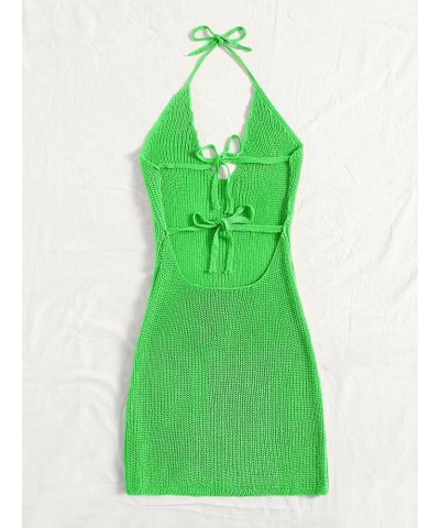 Women's Sleeveless Halter Tie Back Knitted Swim Beach Cover Up Dress Green $14.83 Swimsuits