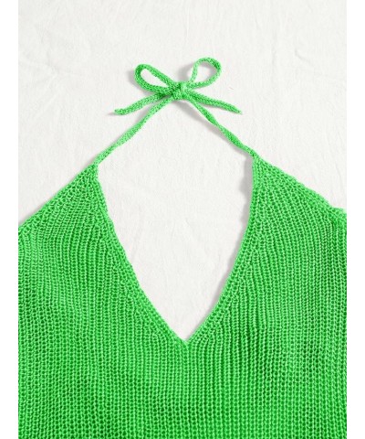 Women's Sleeveless Halter Tie Back Knitted Swim Beach Cover Up Dress Green $14.83 Swimsuits