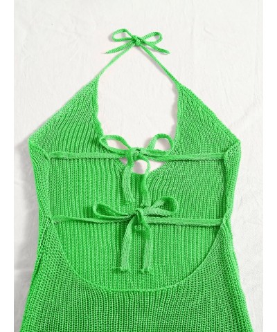 Women's Sleeveless Halter Tie Back Knitted Swim Beach Cover Up Dress Green $14.83 Swimsuits