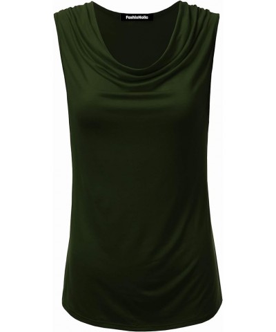 Women's Cowl Neck Ruched Draped Sleeveless Stretchy Blouse Casual Tank Top (Made in USA) Phi419-olive $11.96 Tops